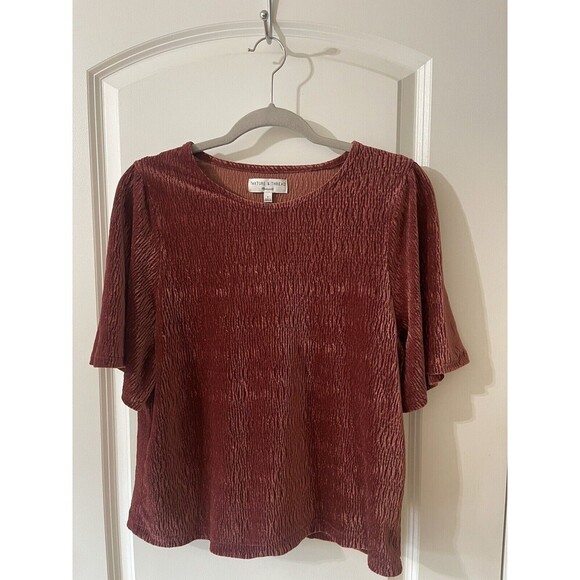Texture&thread By madewell Women’s Small Cranberry Mauve Crushed Velvet Top - Picture 2 of 5